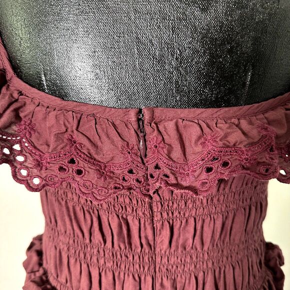 Madewell Lucie Eyelet Ruffle Midi Dress Size 10 Vintage Mulberry Cotton Boho - Picture 10 of 13